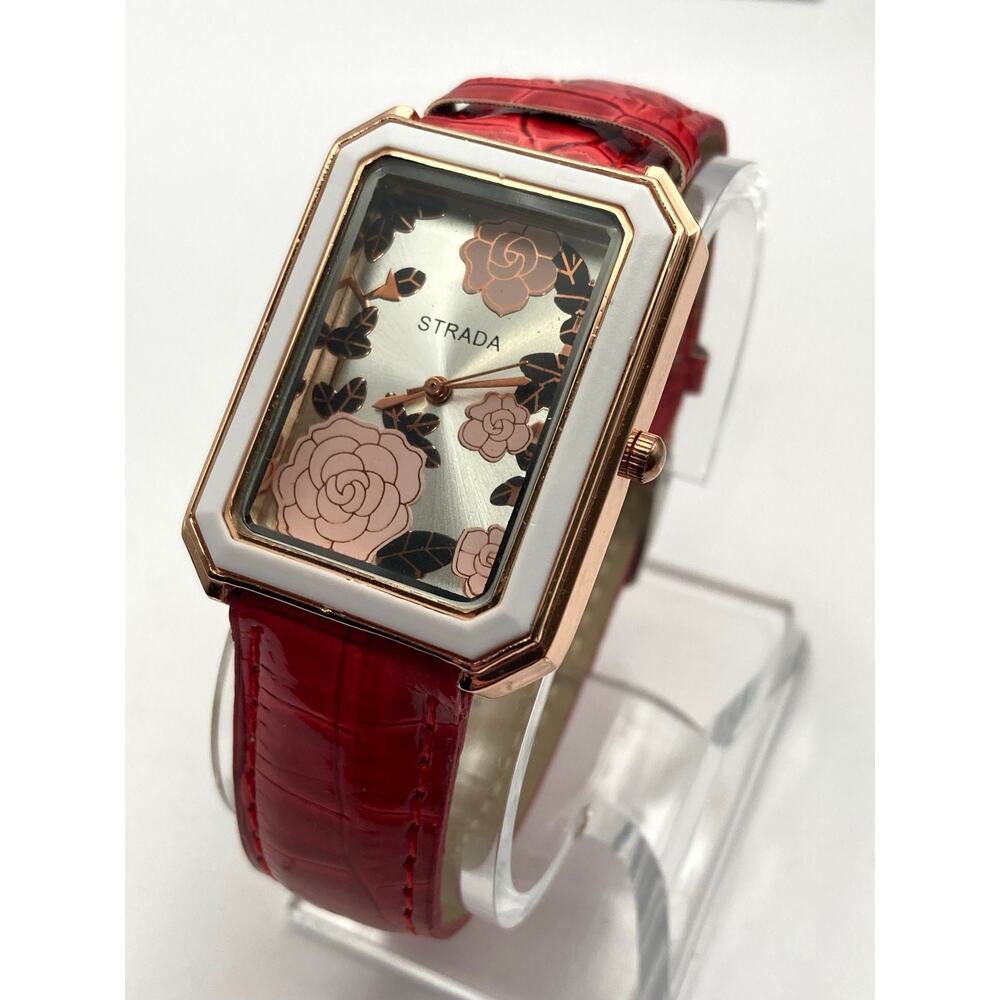 Strada Pink Rose Women's Watch 29mm - New Battery - Adjustable Red Band - Picture 2 of 10
